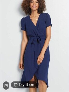 ModCloth Womens Poetic Presence Faux Wrap Royal Blue Dress Size Large Whimsical